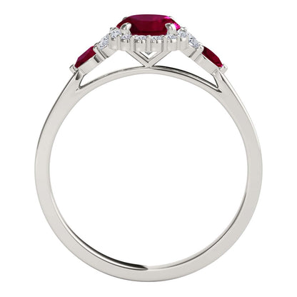 1.1 Carat Prong Set Natural Diamond & Oval/Pier Shape Ruby Gemstone Ring In 10K Rose White & Yellow Gold