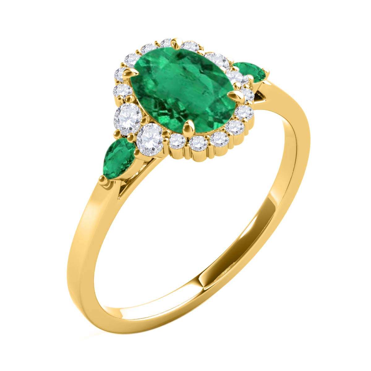 1.1 Carat Diamond & Emerald Ring - Prong Set Oval/Pear Shape in 10K Rose, White, or Yellow Gold