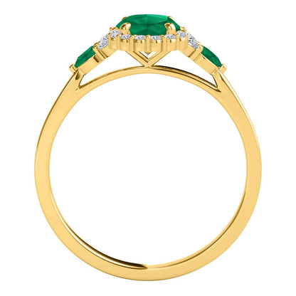 1.1 Carat Diamond & Emerald Ring - Prong Set Oval/Pear Shape in 10K Rose, White, or Yellow Gold