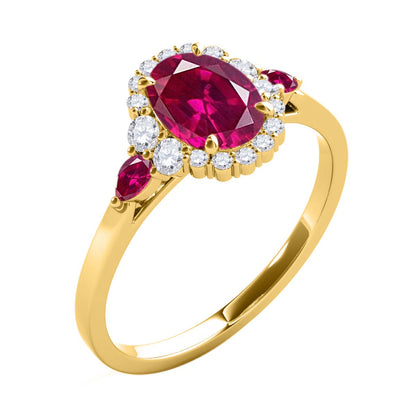 1.1 Carat Prong Set Natural Diamond & Oval/Pier Shape Ruby Gemstone Ring In 10K Rose White & Yellow Gold