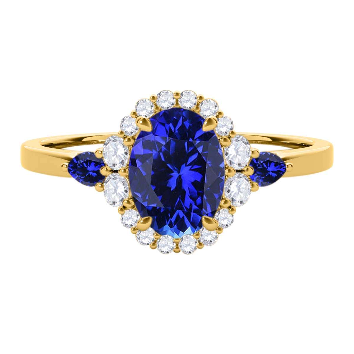 1.1 Carat Prong Set Natural Diamond & Oval/Pier Shape Tanzanite Gemstone Ring In 10K Rose White & Yellow Gold