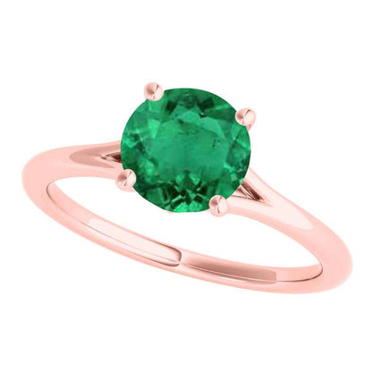 Mauli Jewels 1.00 Carat Round Shape Emerald Gemstone Prong Set Ring in 10K Rose, White, and Yellow Gold