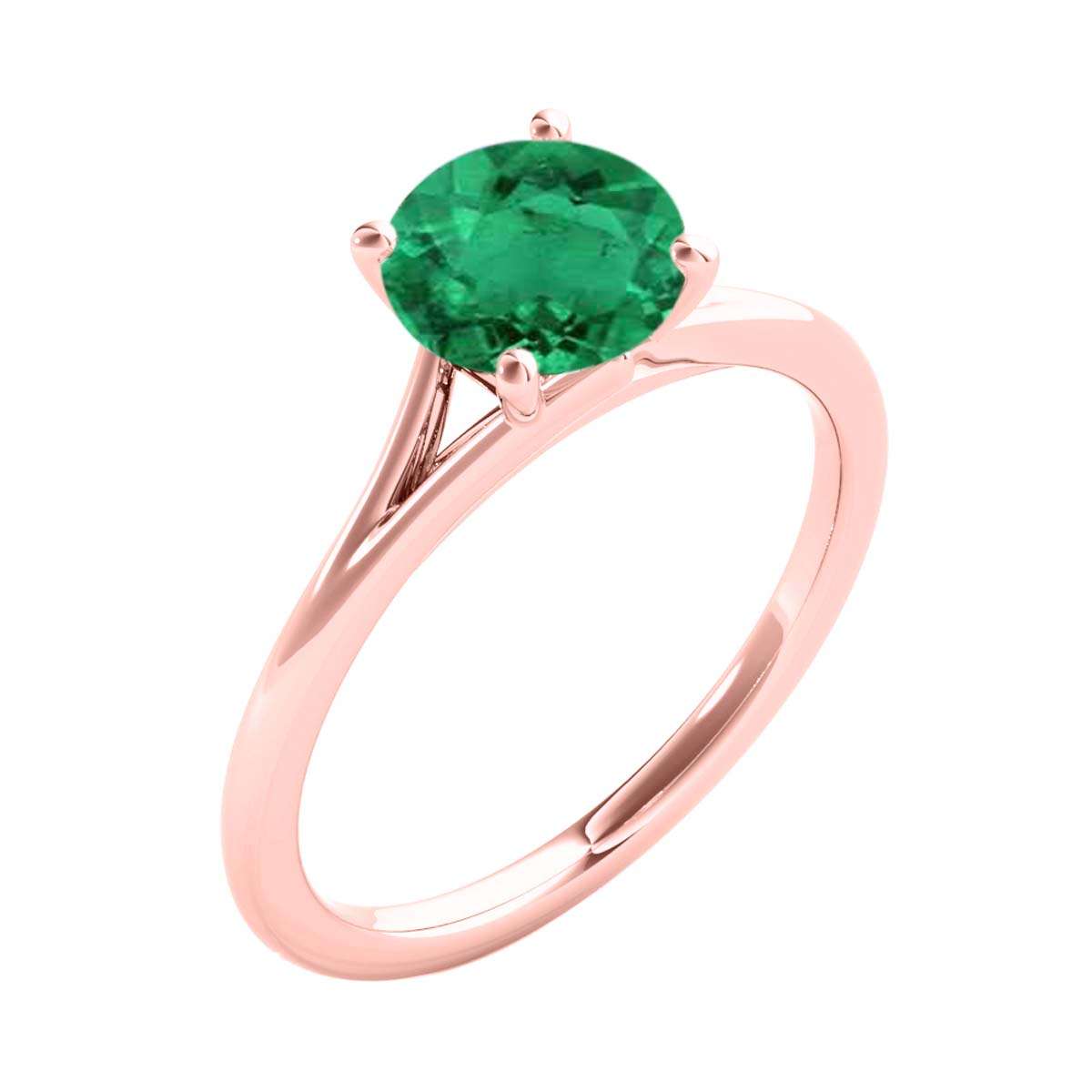 Mauli Jewels 1.00 Carat Round Shape Emerald Gemstone Prong Set Ring in 10K Rose, White, and Yellow Gold