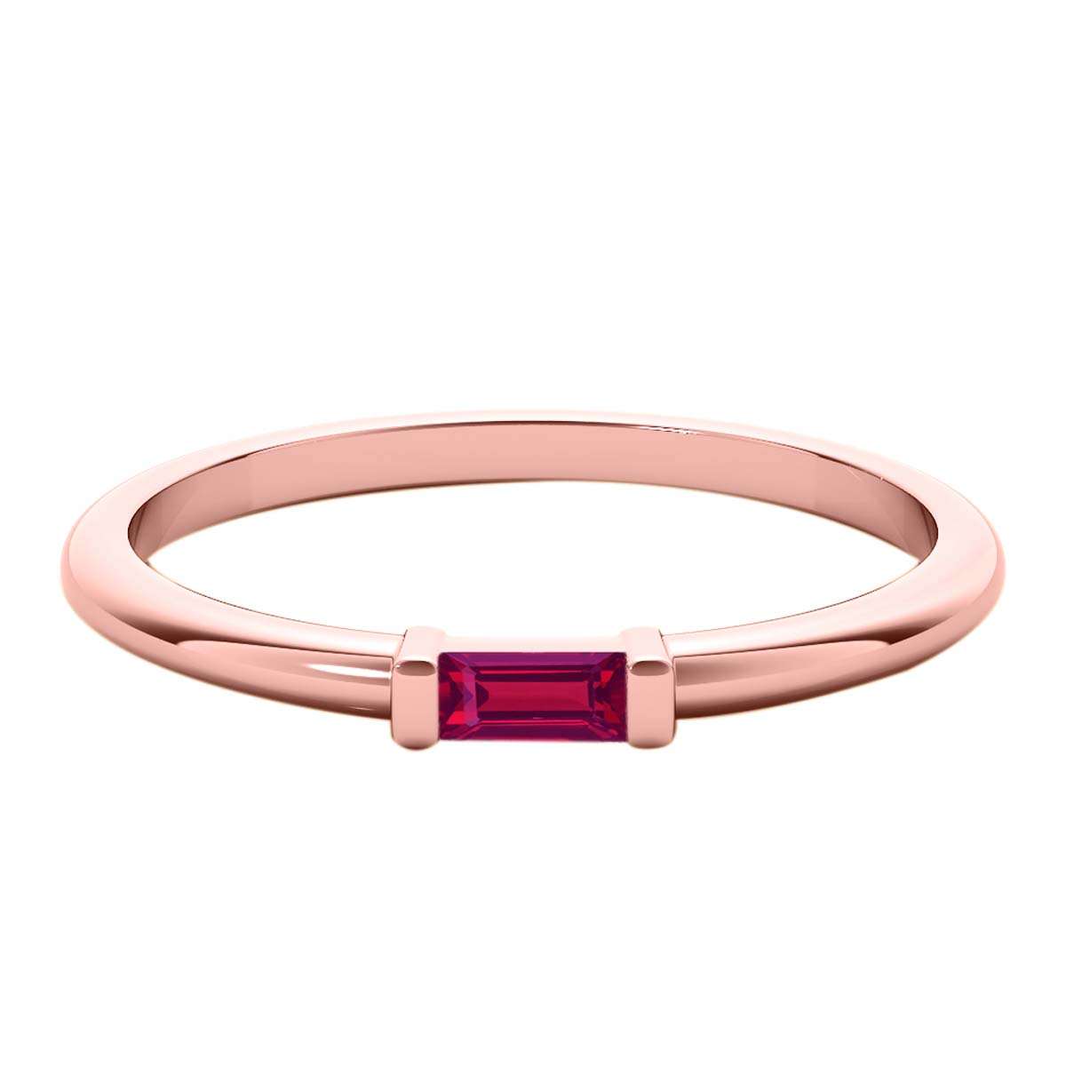 Mauli Jewels 0.15 Carat Baguette Cut Ruby Gemstone Prong Set Ring in 10K Rose, White, and Yellow Gold