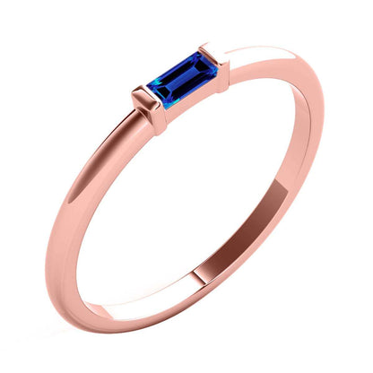 Mauli Jewels 0.15 Carat Baguette Cut Tanzanite Gemstone Prong Set Ring in 10K Rose, White, and Yellow Gold