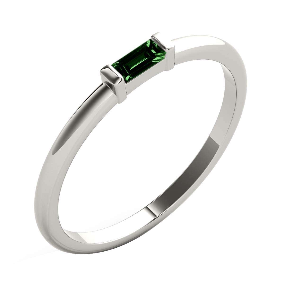 Mauli Jewels 0.15 Carat Baguette Cut Emerald Gemstone Prong Set Ring in 10K Rose, White, and Yellow Gold