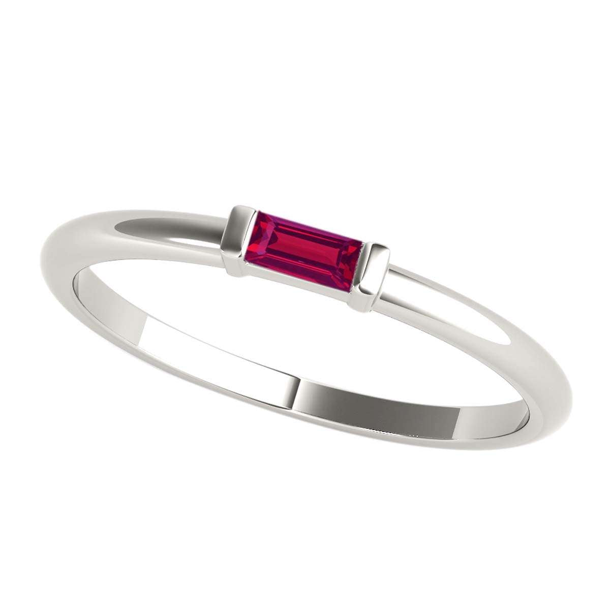 Mauli Jewels 0.15 Carat Baguette Cut Ruby Gemstone Prong Set Ring in 10K Rose, White, and Yellow Gold