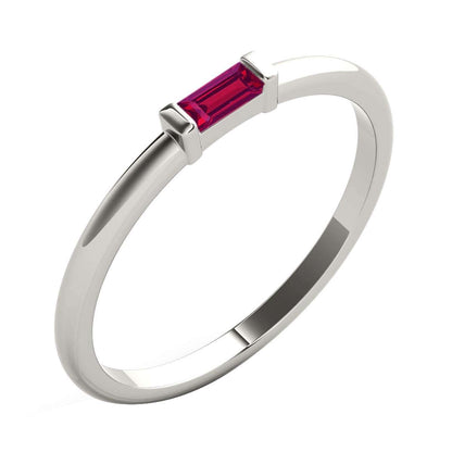 Mauli Jewels 0.15 Carat Baguette Cut Ruby Gemstone Prong Set Ring in 10K Rose, White, and Yellow Gold