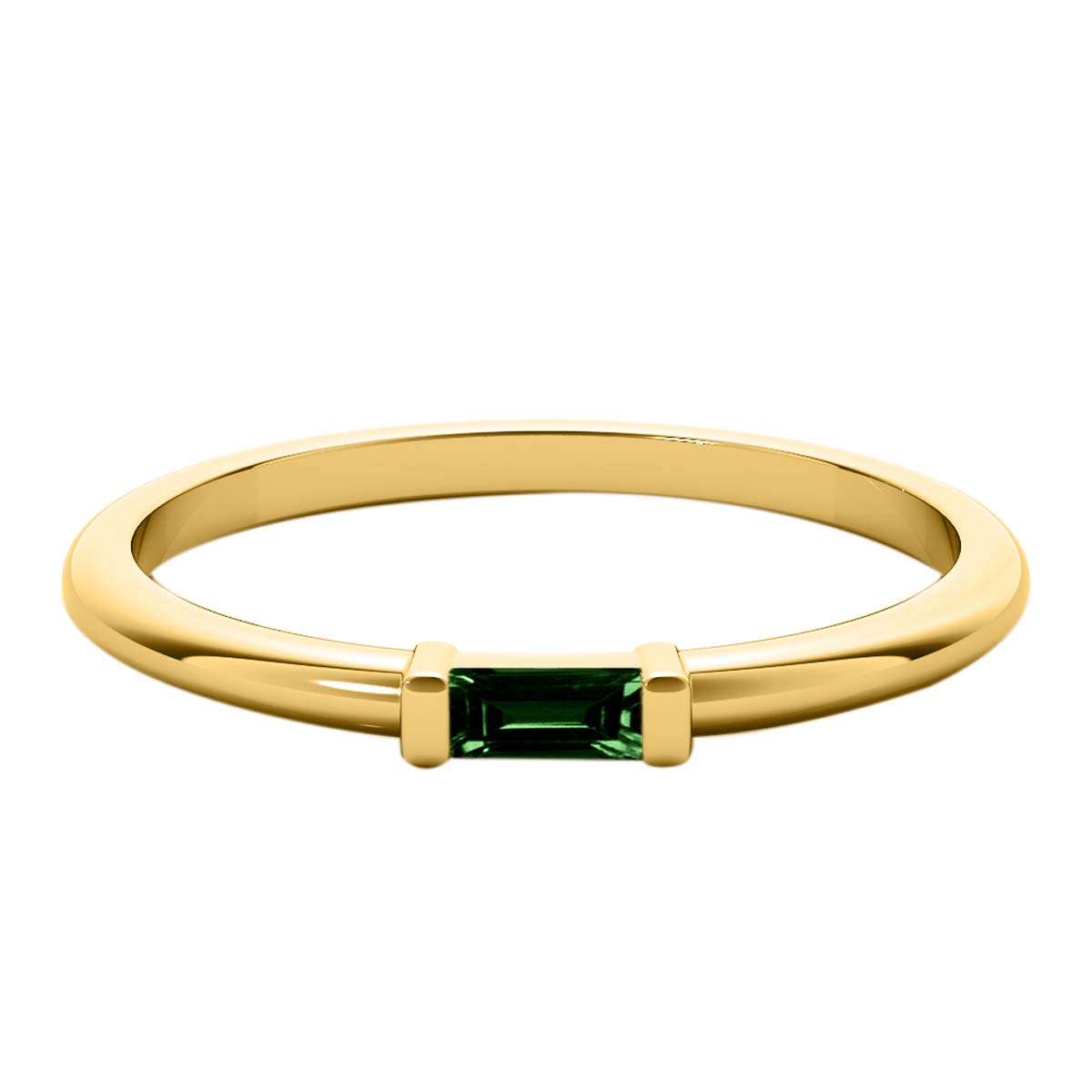 Mauli Jewels 0.15 Carat Baguette Cut Emerald Gemstone Prong Set Ring in 10K Rose, White, and Yellow Gold