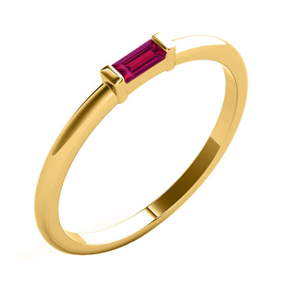 Mauli Jewels 0.15 Carat Baguette Cut Ruby Gemstone Prong Set Ring in 10K Rose, White, and Yellow Gold