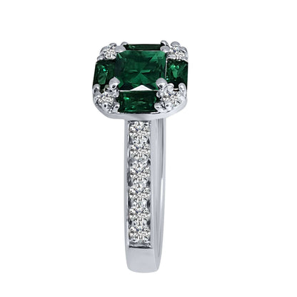 1.50 Carat Prong Set Natural Diamond & Baguette/Princess Cut Emerald Gemstone Ring in 14K Rose, White, and Yellow Gold Mauli Jewels