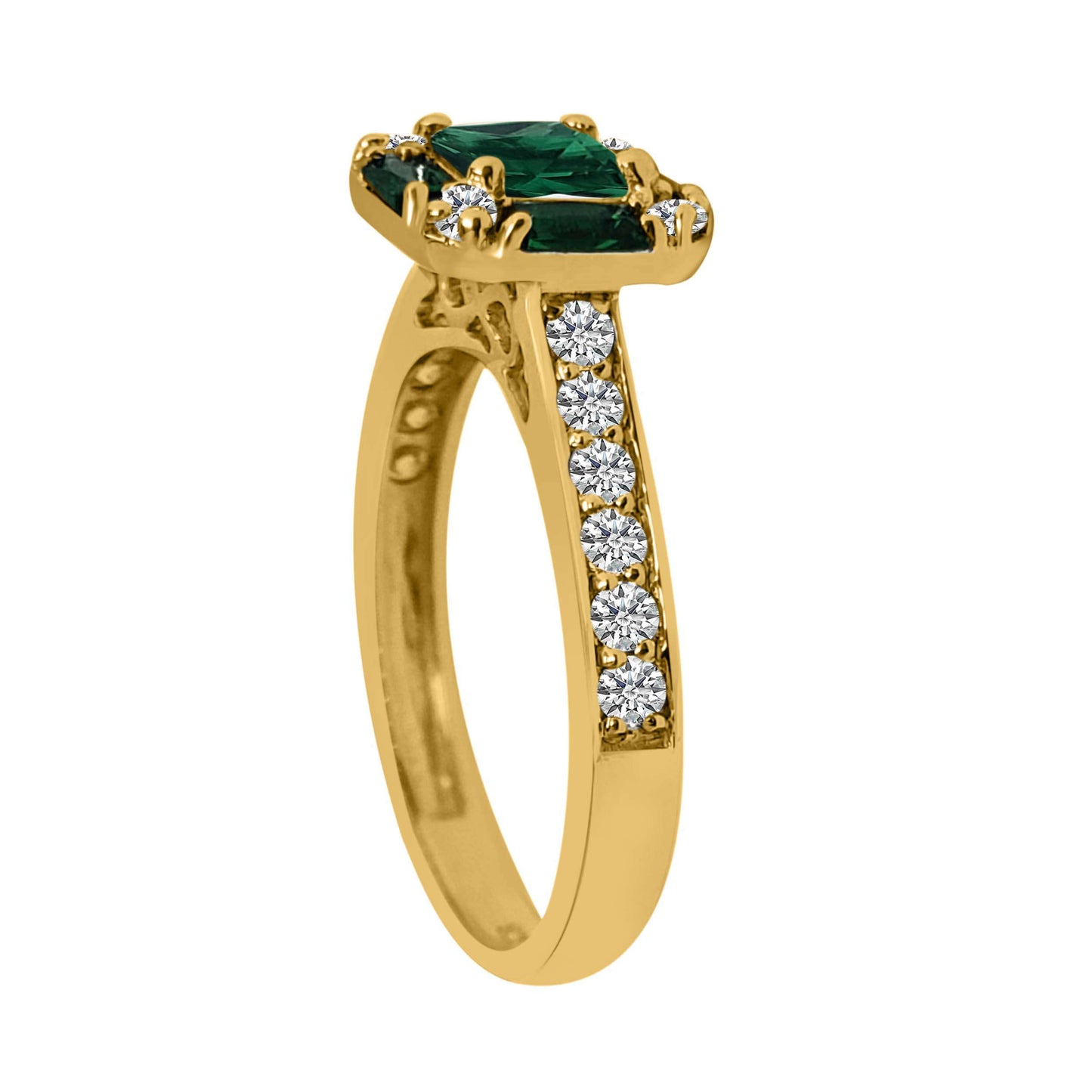 1.50 Carat Prong Set Natural Diamond & Baguette/Princess Cut Emerald Gemstone Ring in 14K Rose, White, and Yellow Gold Mauli Jewels