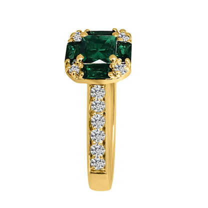 1.5 Carat Prong Set Natural Diamond & Baguette/Princess Cut Shape Emerald Gemstone Ring In 14K Rose White & Yellow Gold