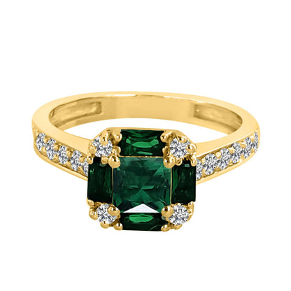 1.5 Carat Prong Set Natural Diamond & Baguette/Princess Cut Shape Emerald Gemstone Ring In 14K Rose White & Yellow Gold