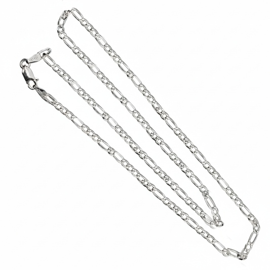Mauli Jewels 18" Italian 925 Sterling Silver Figaro Link Necklace for Women – 14K Gold Plated Rhodium Finish, Fashion Jewelry Gift