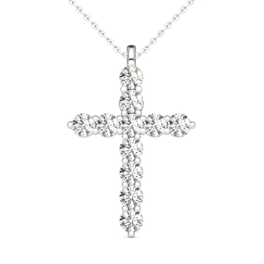 Mauli Jewels 14K Hypoallergenic White Gold Natural Diamond Cross Pendant Necklace for Women, 1/4 Carat Total Weight, GH Color SI1-SI2 Clarity, 11 Round Diamonds