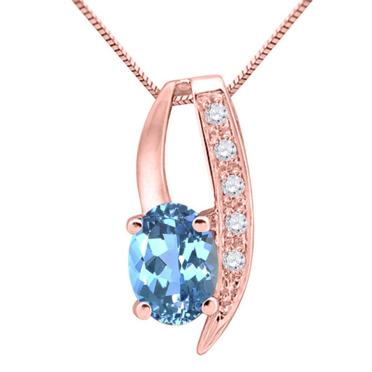 Mauli Jewels 10K Gold Blue Topaz and Diamond Pendant Necklace for Women | 0.85 Ct Oval Blue Topaz 4-Prong Engagement Necklace | Birthstone Jewelry Gift