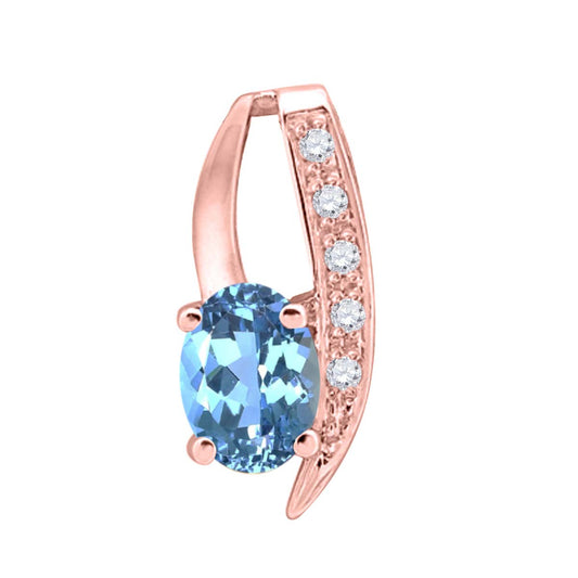 Mauli Jewels 10K Gold Blue Topaz and Diamond Pendant Necklace for Women | 0.85 Ct Oval Blue Topaz 4-Prong Engagement Necklace | Birthstone Jewelry Gift