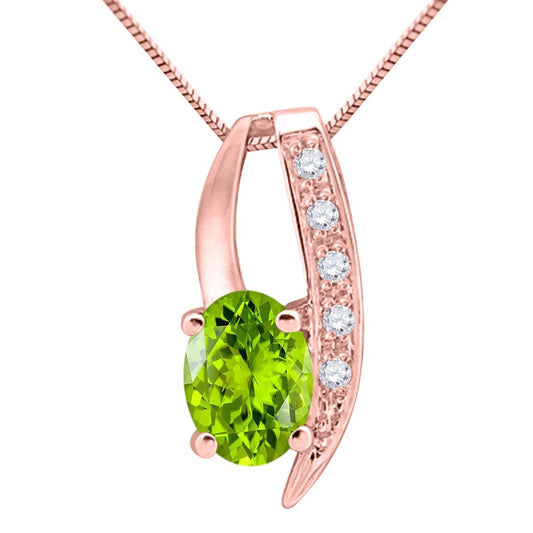 Mauli Jewels 10K Gold Peridot and Diamond Pendant Necklace for Women | 0.85 Ct Oval Peridot 4-Prong Engagement Necklace | August Birthstone Jewelry Gift