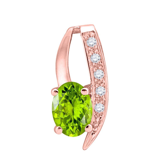 Mauli Jewels 10K Gold Peridot and Diamond Pendant Necklace for Women | 0.85 Ct Oval Peridot 4-Prong Engagement Necklace | August Birthstone Jewelry Gift