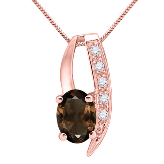Mauli Jewels 10K Gold Smokey Quartz and Diamond Pendant Necklace for Women | 0.85 Ct Oval Smokey Quartz 4-Prong Engagement Necklace | Birthstone Jewelry Gift