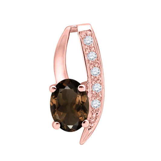 Mauli Jewels 10K Gold Smokey Quartz and Diamond Pendant Necklace for Women | 0.85 Ct Oval Smokey Quartz 4-Prong Engagement Necklace | Birthstone Jewelry Gift