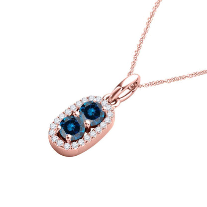 MauliJewels 1.25 Carat Beautiful Two Stone Blue Diamond Pendant 14K Rose/ White & Yellow Gold With 18'' Chain Jewelry