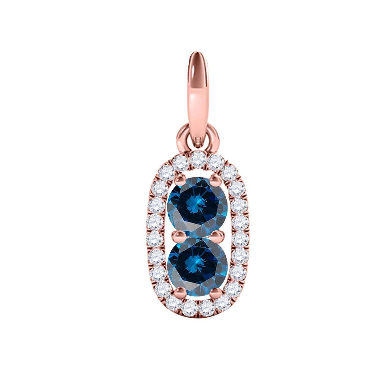 MauliJewels 1.25 Carat Beautiful Two Stone Blue Diamond Pendant 14K Rose/ White & Yellow Gold With 18'' Chain Jewelry