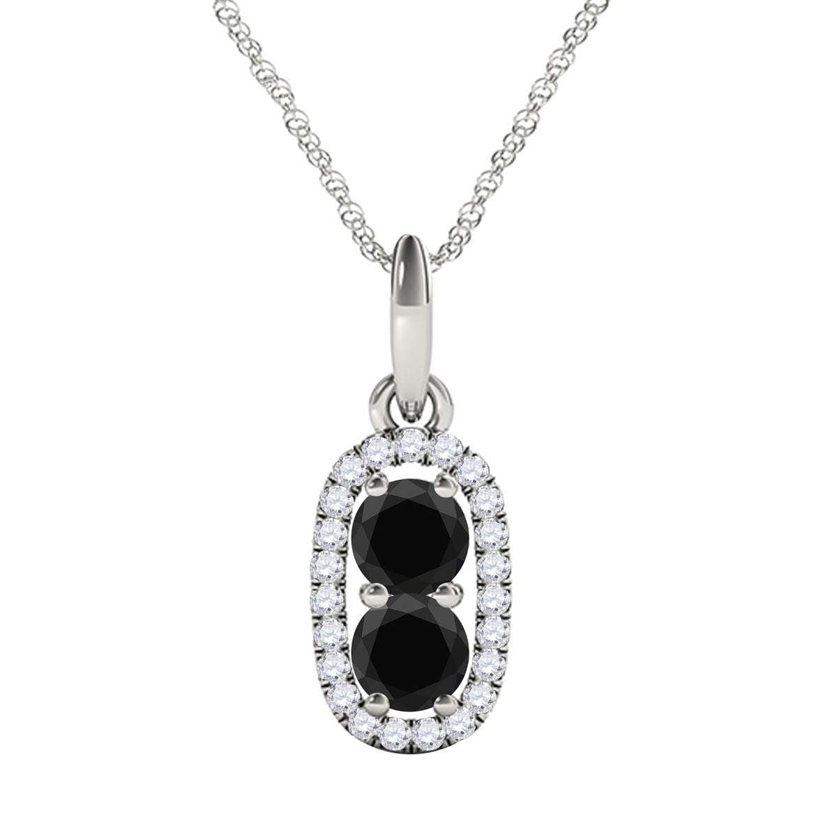 MauliJewels Women Necklace 1.25 Carat Beautiful Two Stone Black Diamond Pendant 14K Yellow Rose & White Gold With 18'' Box Chain Jewelry