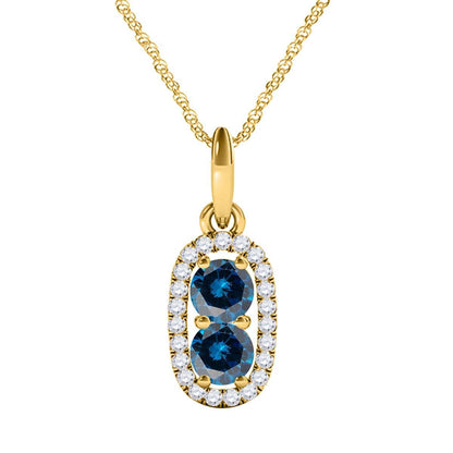 MauliJewels 1.25 Carat Beautiful Two Stone Blue Diamond Pendant 14K Rose/ White & Yellow Gold With 18'' Chain Jewelry