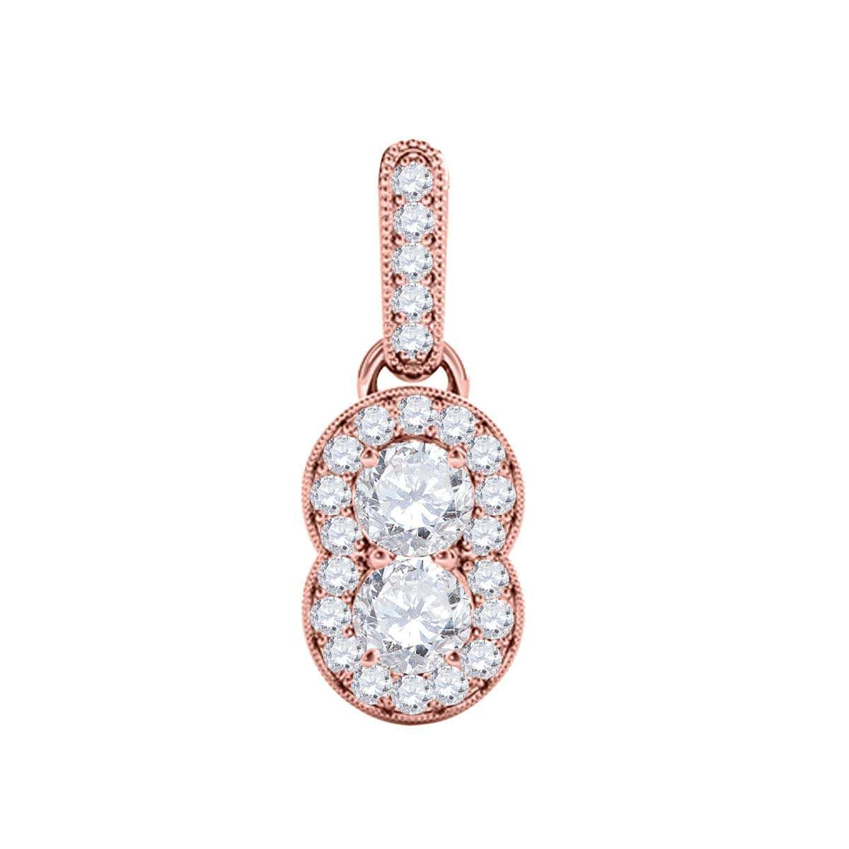 0.50 Carat Unique Design Two Stone Diamond Pendant Necklace For Women In 14K Rose, White & Yellow Gold With 18'' Chain Jewelry