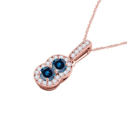 0.50 Carat Blue Diamond Two Stone Pendant Necklace for Women In 14K Rose White & Yellow Gold With 18" Box Chain