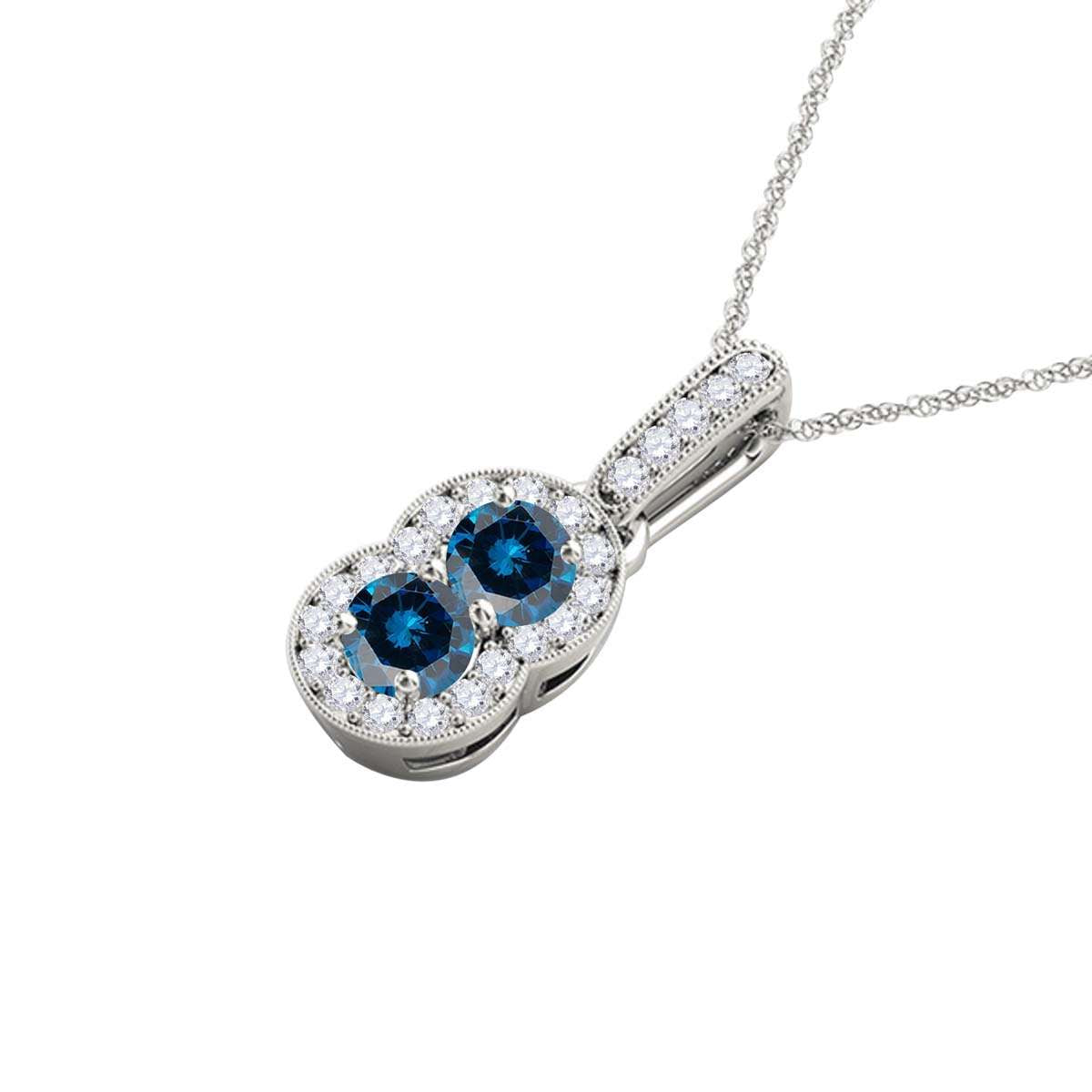 0.50 Carat Blue Diamond Two Stone Pendant Necklace for Women In 14K Rose White & Yellow Gold With 18" Box Chain