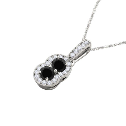 0.50 Carat Two Stone Black Diamond Pendant Necklace For Women In 14K Rose, White & Yellow Gold With 18'' Box Chain