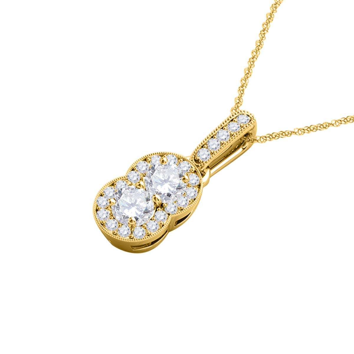 0.50 Carat Unique Design Two Stone Diamond Pendant Necklace For Women In 14K Rose, White & Yellow Gold With 18'' Chain Jewelry