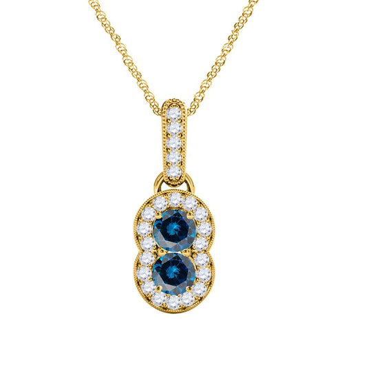 0.50 Carat Blue Diamond Two Stone Pendant Necklace for Women In 14K Rose White & Yellow Gold With 18" Box Chain