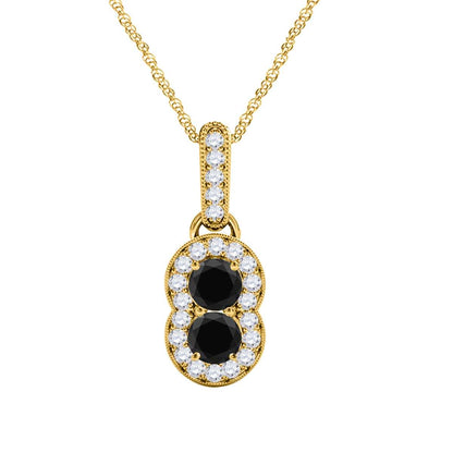 0.50 Carat Two Stone Black Diamond Pendant Necklace For Women In 14K Rose, White & Yellow Gold With 18'' Box Chain