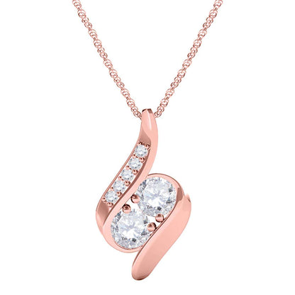 14K Rose White & Yellow Gold 0.25 Carat Two Stone Diamond Pendant Necklace For Women With 18" Gold Plated Box Chain