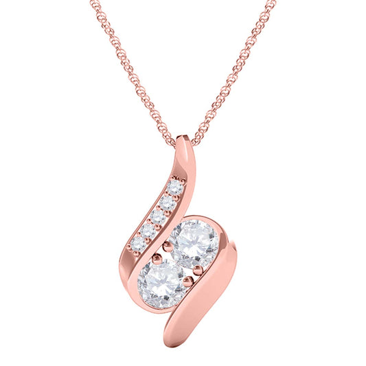 MauliJewels 0.25 Ct Lab Created Two Stone Diamond Pendant Necklace for Women in 10K Rose, White & Yellow Gold with 18" Silver Chain | Antique Style Engagement & Wedding Jewelry Gift