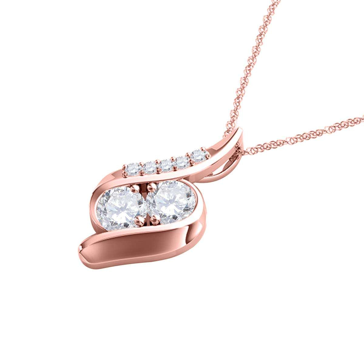 14K Rose White & Yellow Gold 0.25 Carat Two Stone Diamond Pendant Necklace For Women With 18" Gold Plated Box Chain