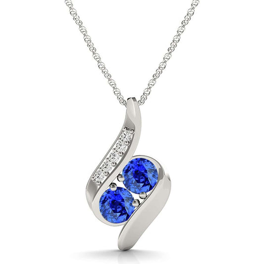 Tanzanite & White Diamond Two Stone Gemstone Pendant Necklace In 14K Rose White & Yellow Gold With 18" Chain