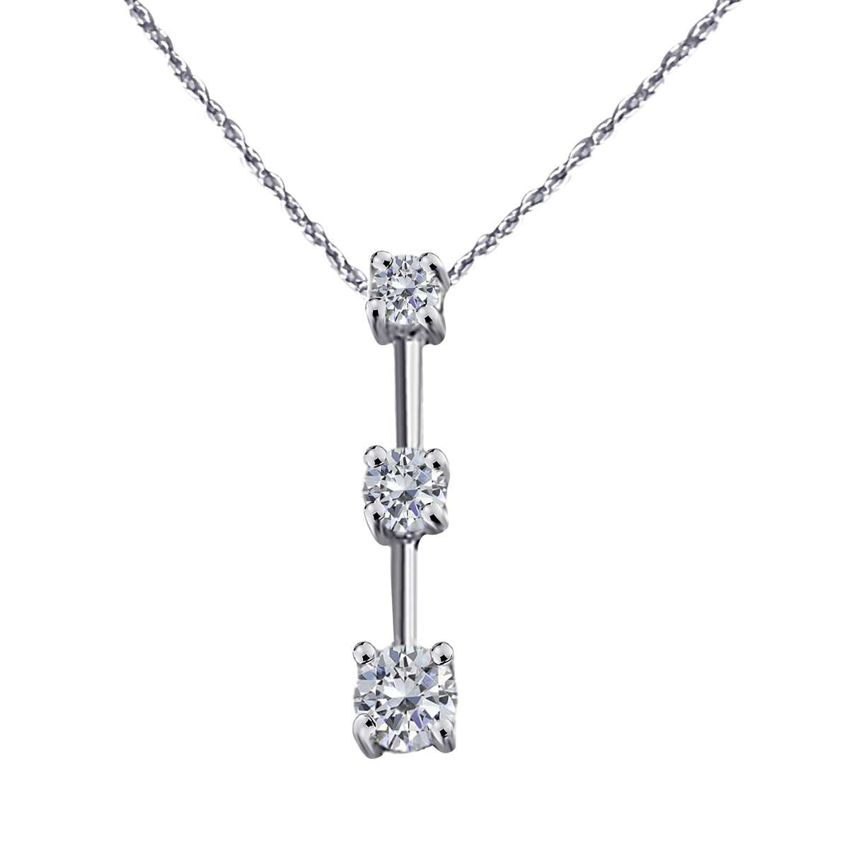 1/2 Carat Three-Stone White Diamond Necklace Pendant for Women in 14K White Rose & Yellow Gold With 18" Chain