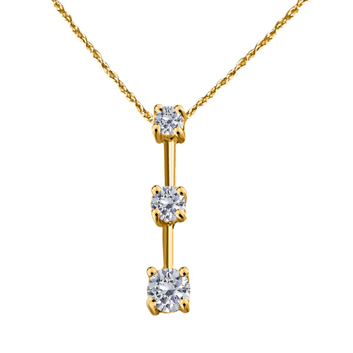 MAULIJEWELS 1/4 Carat Three Stone Diamond Women Pendant Necklace In 14K Rose White & Yellow Gold With 18" Box Chain