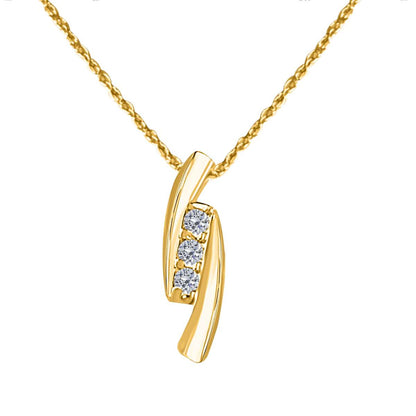 0.25 Carat Diamond Three Stone Prong Set Pendant Necklace for Women In 14K Rose White & Yellow Gold With 18" Box Chain