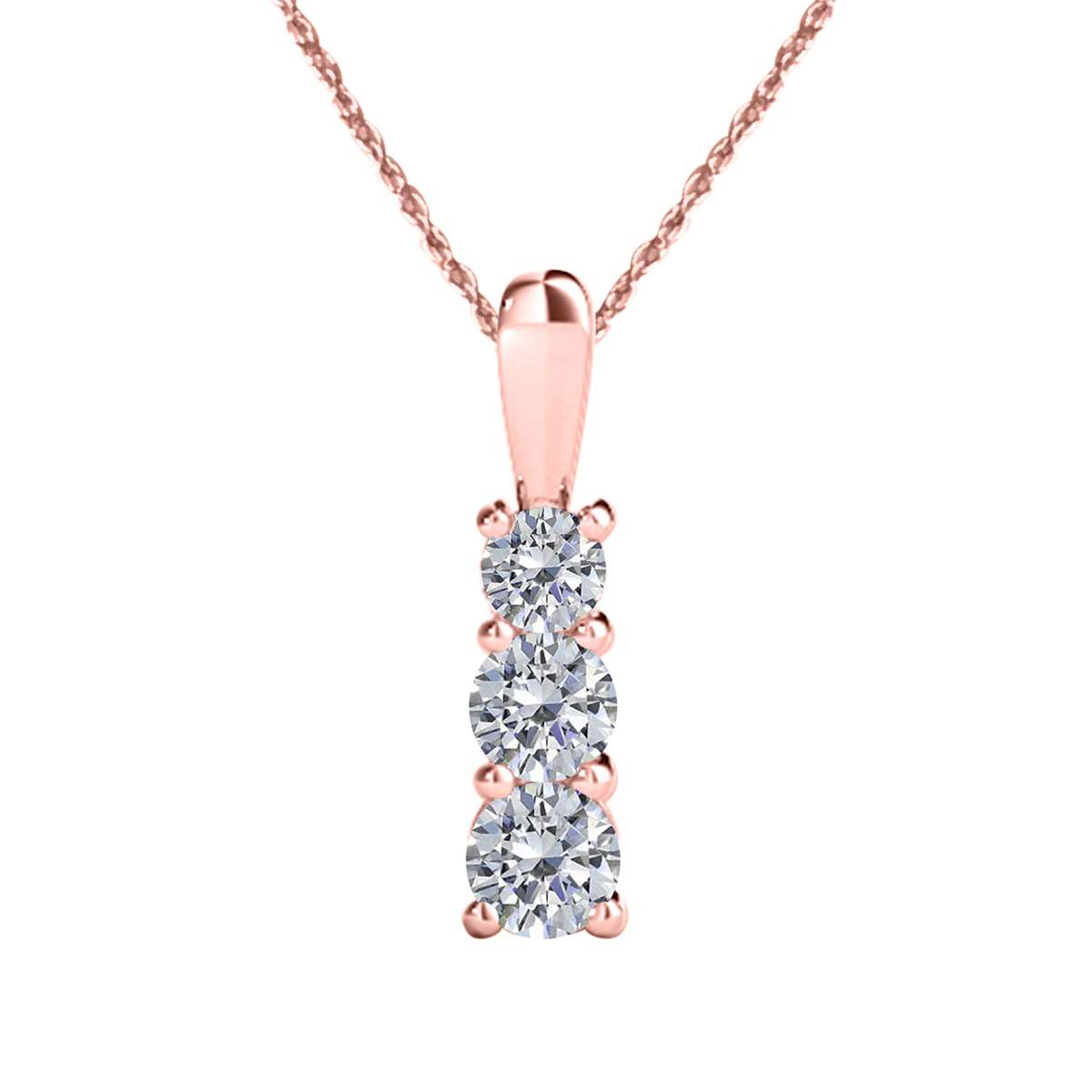 0.35 Carat Natural Diamond 3 Stone Prong Set Pendant Necklace For Women in 14K Rose White & Yellow Gold With 18" Chain