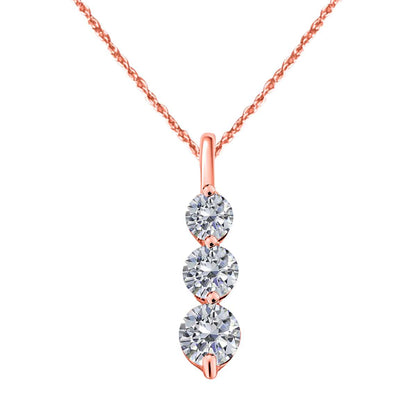 0.50 Carat Diamond Three Stone Pendant Necklace For Women In 14K Rose White & Yellow Gold With 18" Chain