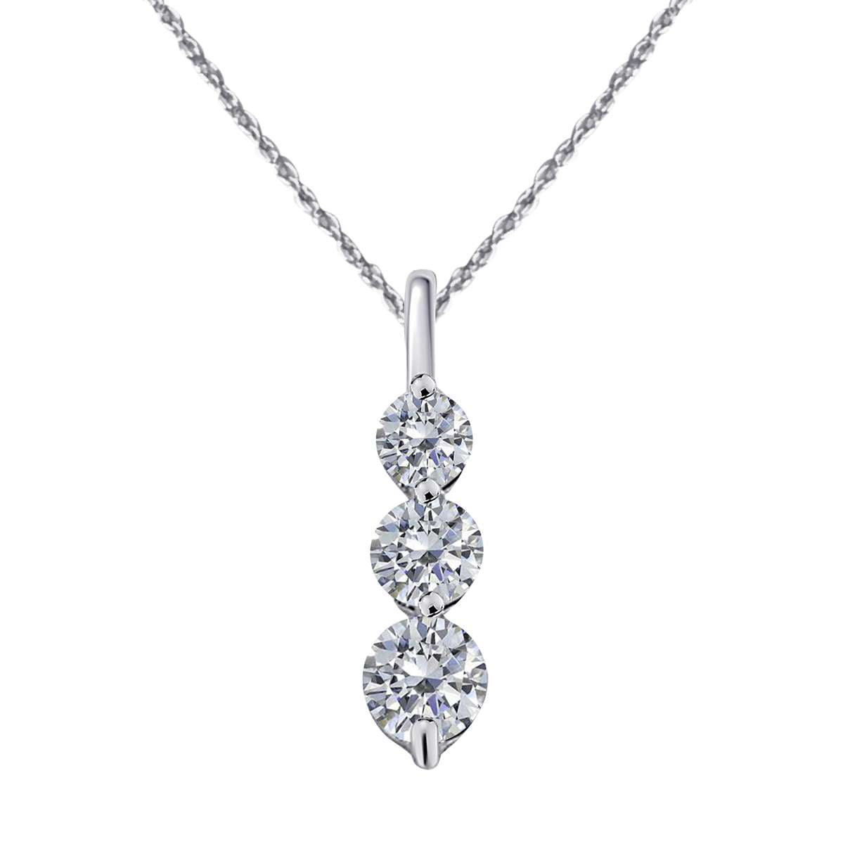 MAULIJEWELS 0.25 Carat Diamond Three Stone Necklace Pendant for Women In 10K White Rose & Yellow Gold With 18" Box Chain