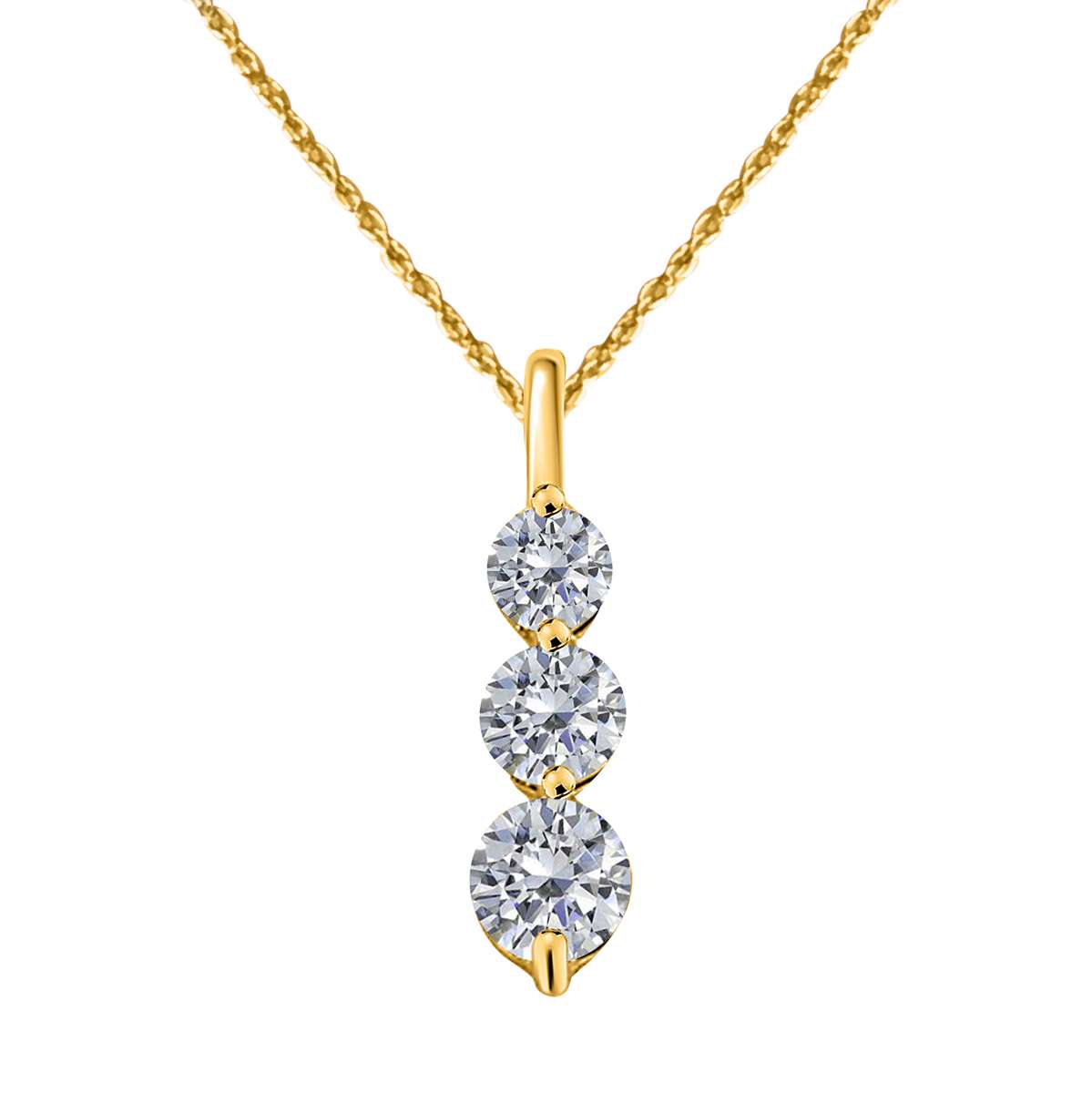 0.50 Carat Diamond Three Stone Pendant Necklace For Women In 14K Rose White & Yellow Gold With 18" Chain