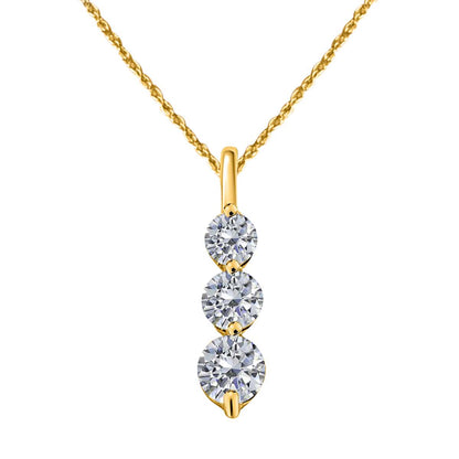 MAULIJEWELS 0.50 Carat Diamond Three Stone Pendant Necklace In 14K Rose White & Yellow Gold With 18" Box Chain