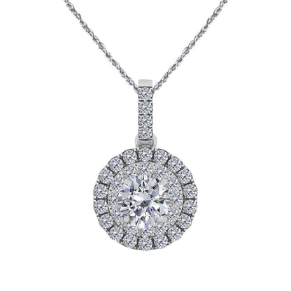 MAULIJEWELS 0.75 Carat Halo Round White Diamond Shared Prong Pendant Necklace In 14K Solid Rose White & Yellow Gold With 18" Box Chain